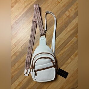 Elegant White and Brown Backpack, Brand New